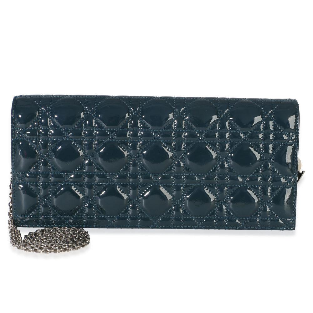 Christian Dior Blue Patent Cannage Lady Dior Clutch With Chain